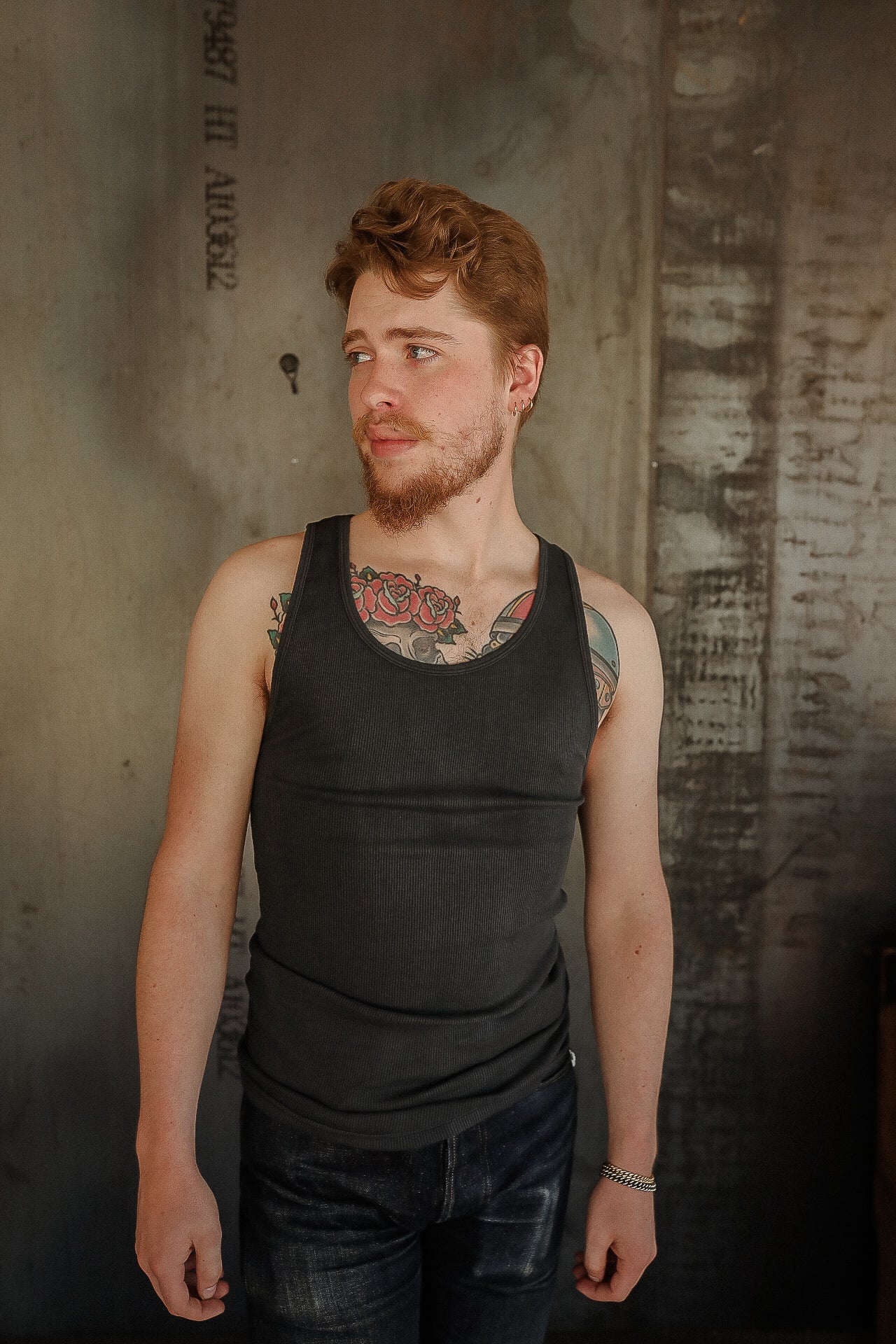 Tubular Rib Knit Tank Top - Faded Black