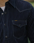 8.5oz Herringbone Stripe Western Shirt - Indigo IHSH-424-IND