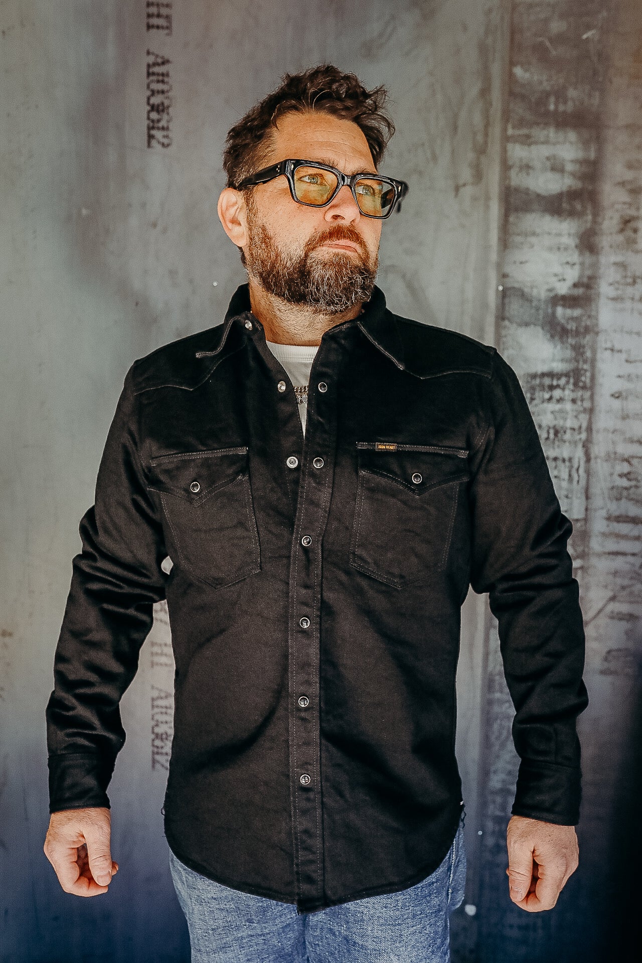 14oz Selvedge Denim Western Shirt - Black/Black IHSH-295-BB – Iron