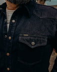18oz Vintage Selvedge Denim CPO Shirt - Indigo Overdyed Black IHSH-293-OD
