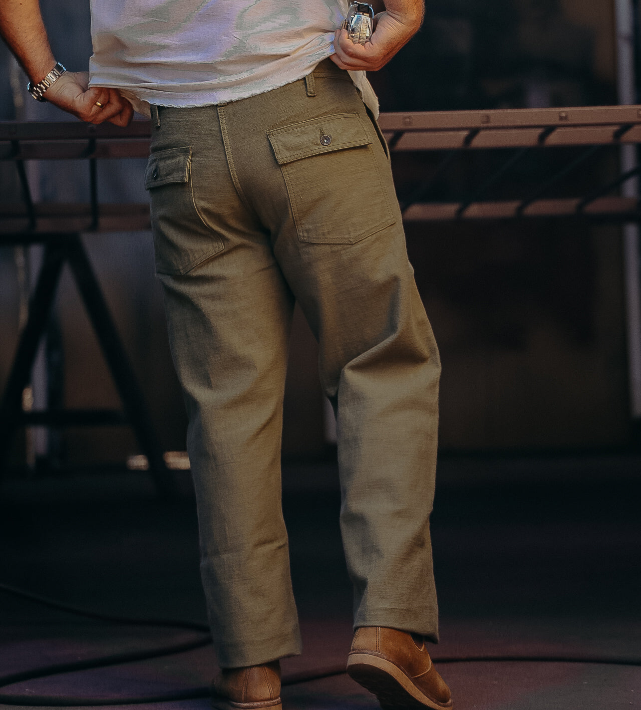 HEAVY BACK SATIN BAKER PANTS-OLIVE (SJ52BP)