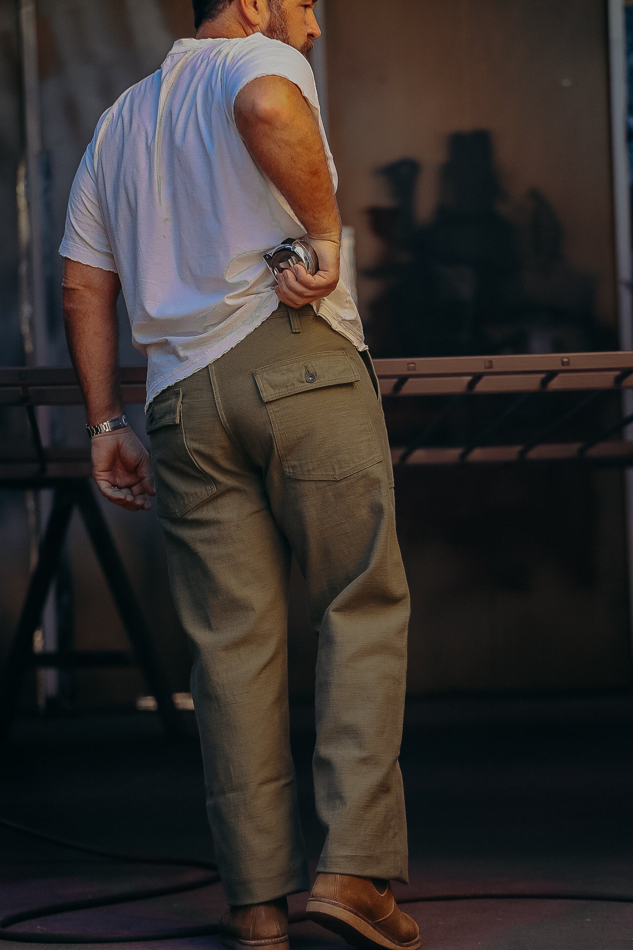 HEAVY BACK SATIN BAKER PANTS-OLIVE (SJ52BP)