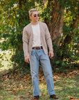 V-Neck Cardigan- Khaki Boucle Alpaca