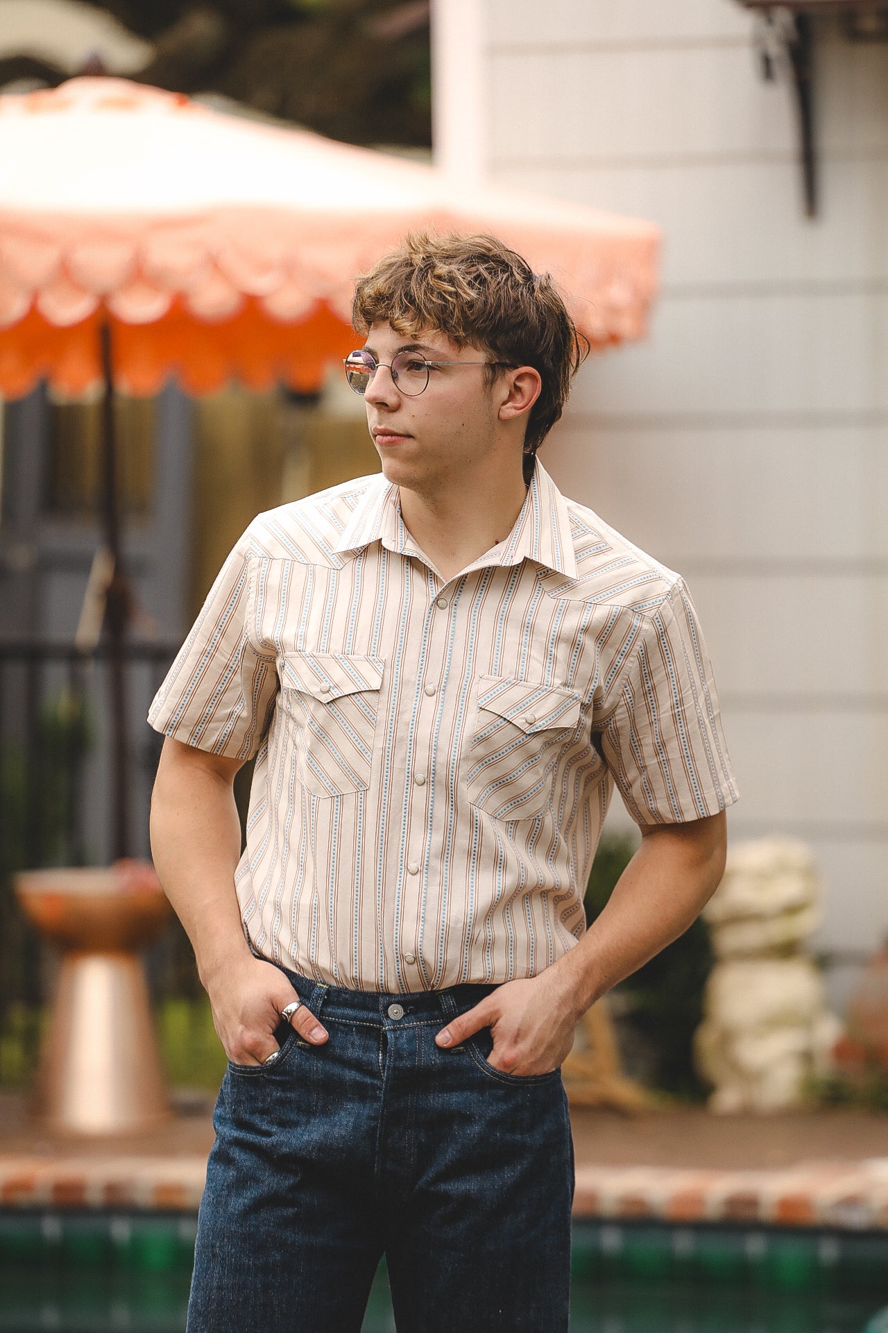 Short Sleeve Western- Desert Dobby Stripe