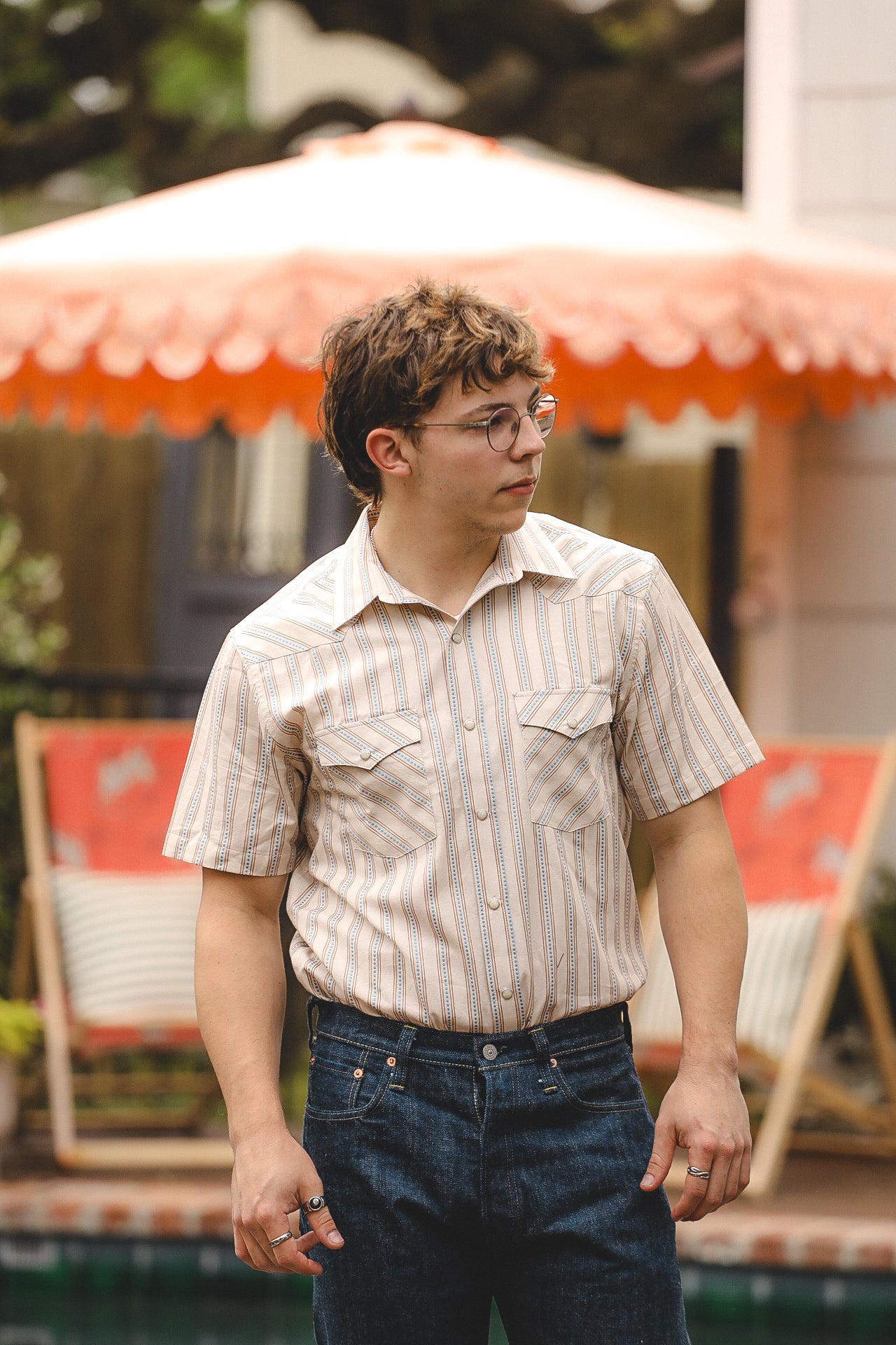 Short Sleeve Western- Desert Dobby Stripe
