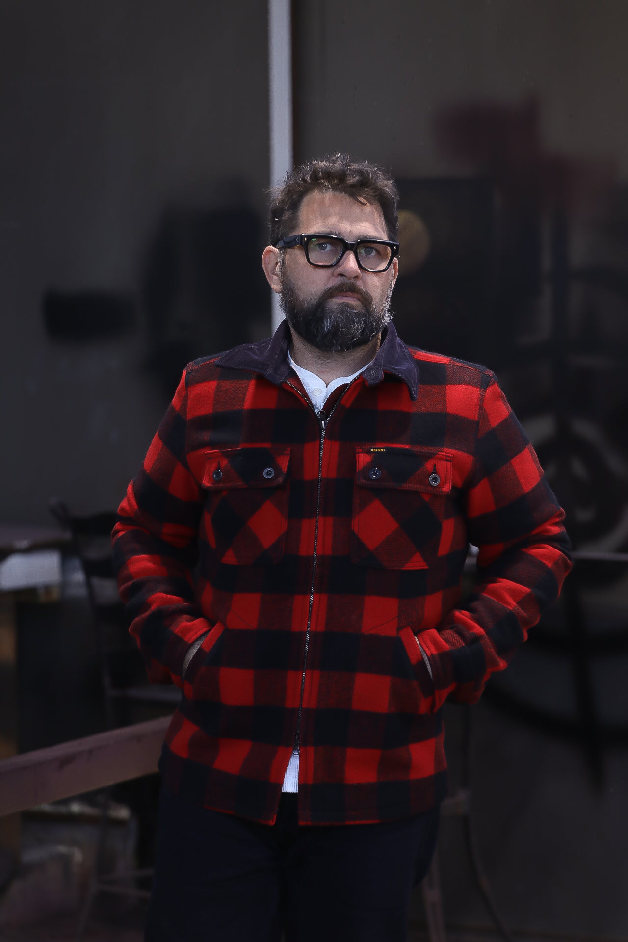 Wool Buffalo Check Bush Jacket Red IHW 20 RED