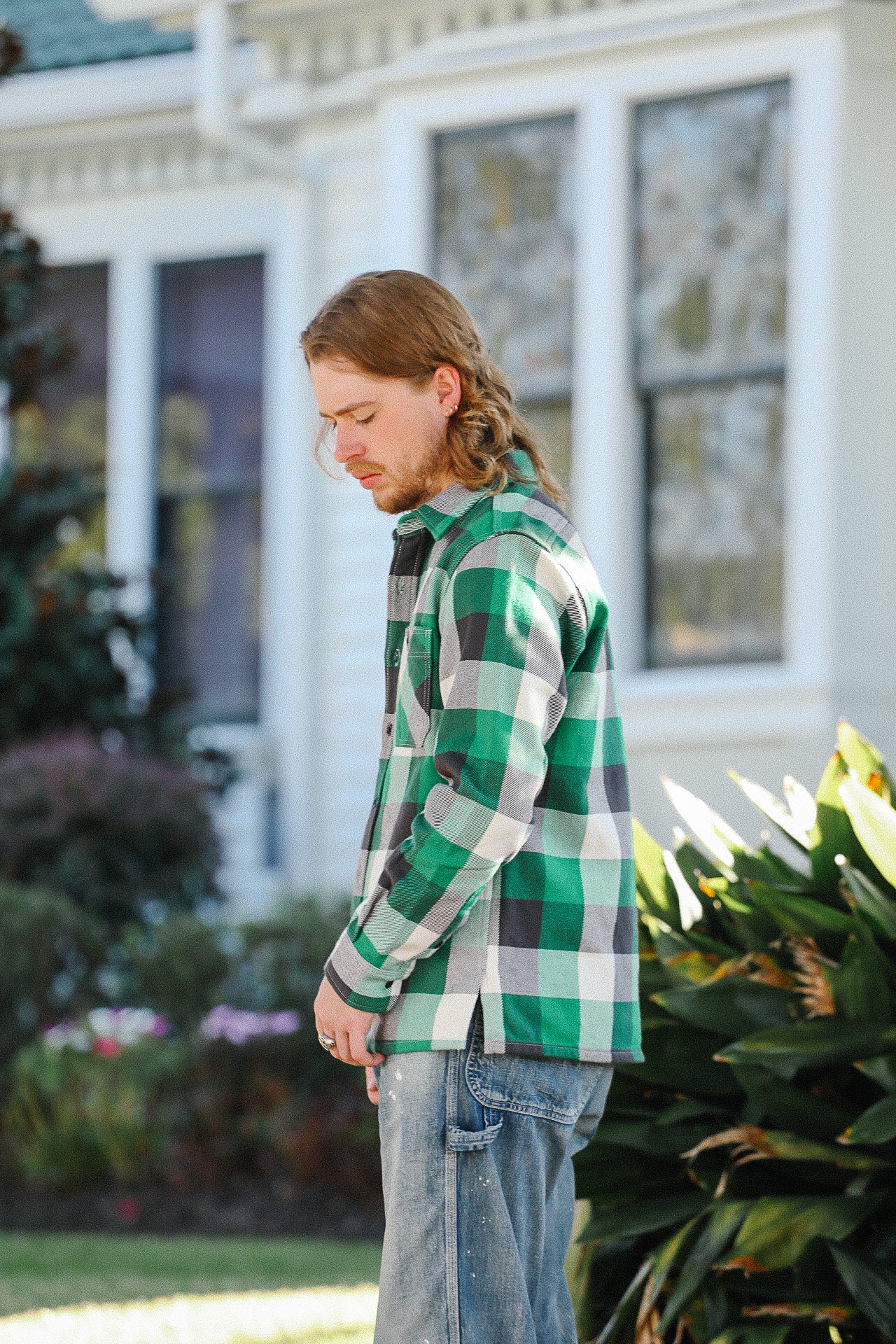 Ultra Heavy Flannel Vintage Check Work Overshirt - Green IHSH-428