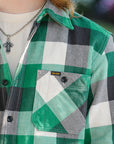 Ultra Heavy Flannel Vintage Check Work Overshirt - Green IHSH-428-GRN