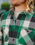 Ultra Heavy Flannel Vintage Check Work Overshirt - Green IHSH-428-GRN