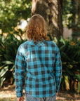 Iron Heart x ISP Ultra Heavy Flannel Buffalo Check Western Shirt - Turquoise/Grey IHSH-101-TG