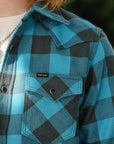 Iron Heart x ISP Ultra Heavy Flannel Buffalo Check Western Shirt - Turquoise/Grey IHSH-101-TG