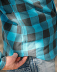 Iron Heart x ISP Ultra Heavy Flannel Buffalo Check Western Shirt - Turquoise/Grey IHSH-101-TG
