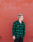 Block Check Flannel Work Shirt- Black/Green ( FN-SNR-101L)