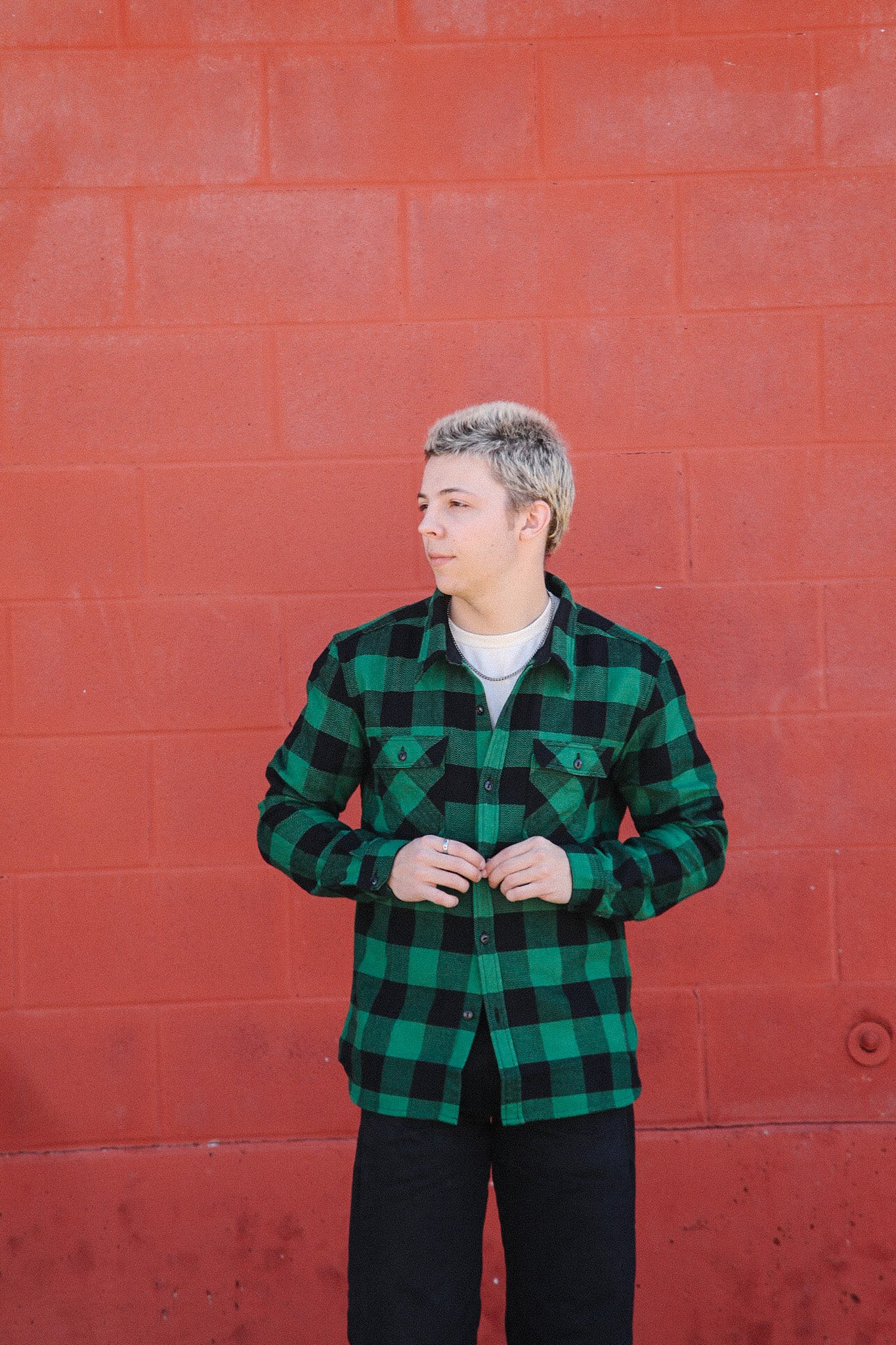 Block Check Flannel Work Shirt- Black/Green ( FN-SNR-101L) – Iron