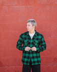Block Check Flannel Work Shirt- Black/Green ( FN-SNR-101L)