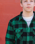Block Check Flannel Work Shirt- Black/Green ( FN-SNR-101L)