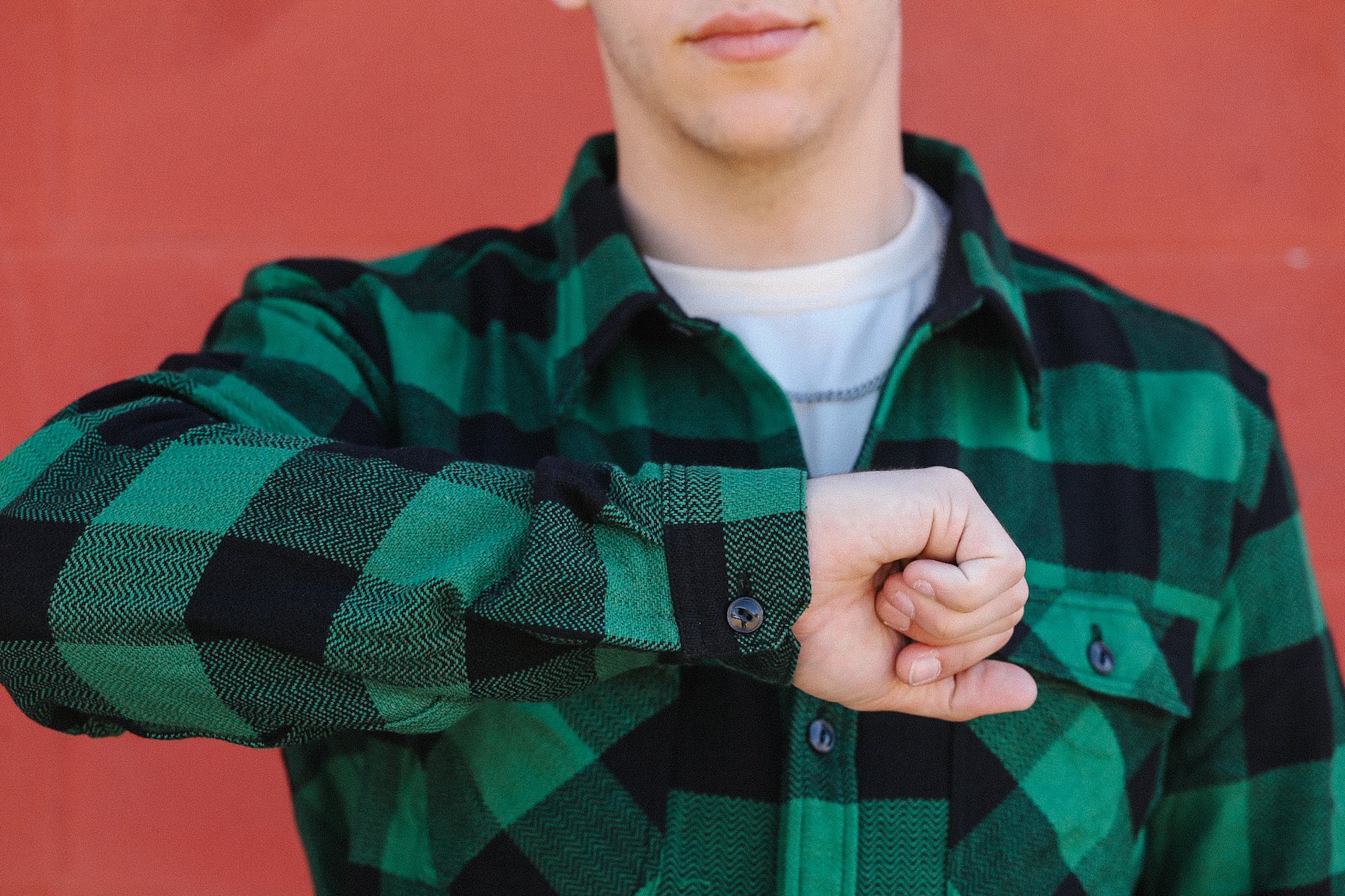 Block Check Flannel Work Shirt- Black/Green ( FN-SNR-101L)
