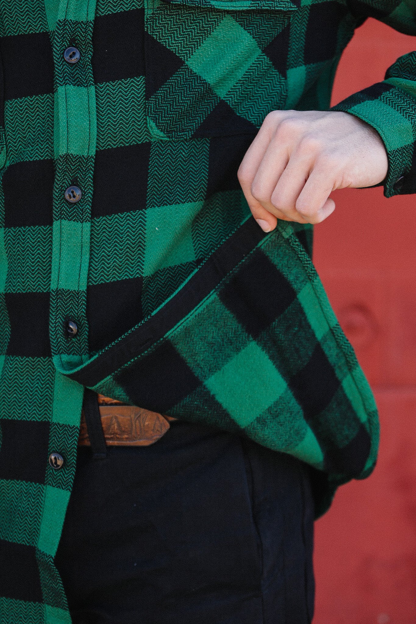 Block Check Flannel Work Shirt- Black/Green ( FN-SNR-101L)