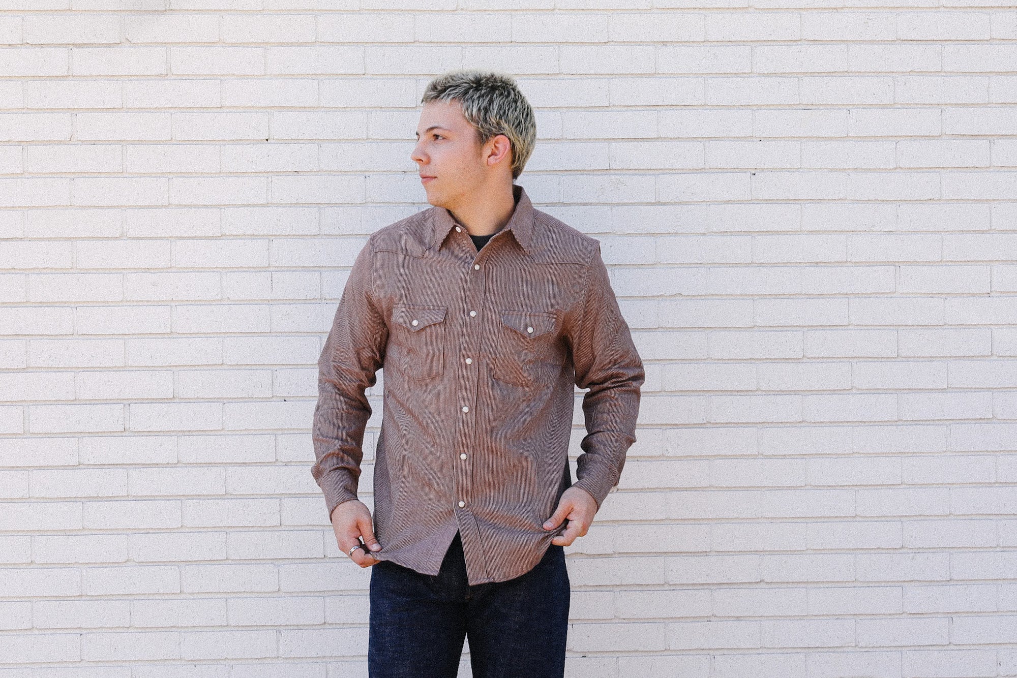 Railroad Stripe Flannel Western- Clay