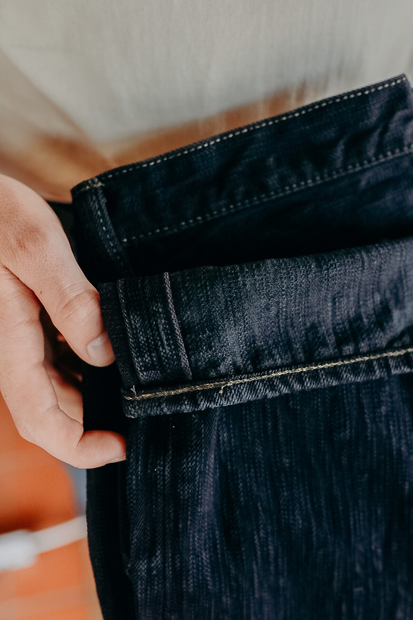 16oz Slubby Selvedge Denim Relaxed Tapered Cut Jeans - Indigo Overdyed Black IH-888S-SLBod