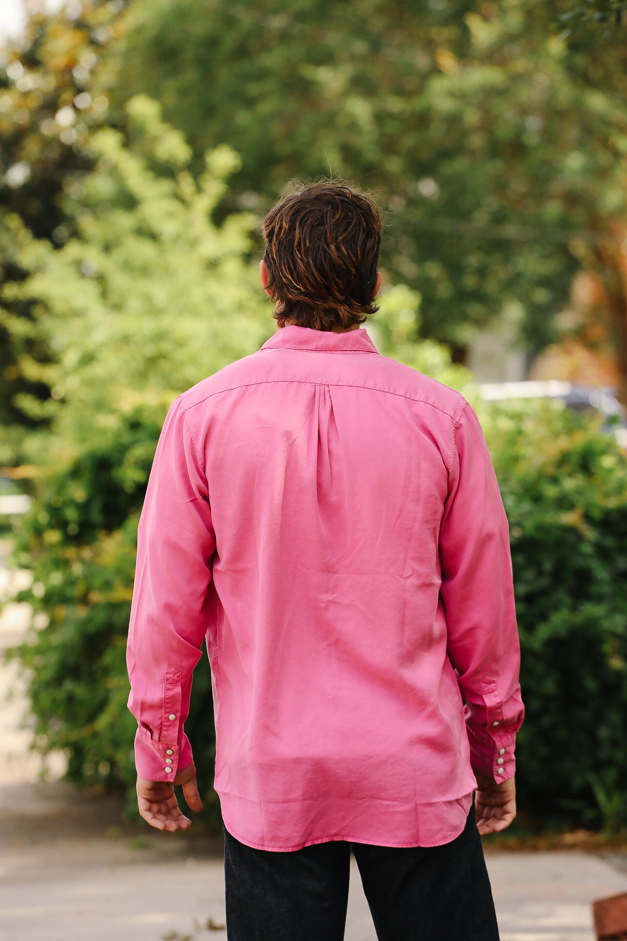 Tencel Gabardine Pearl Snap Shirt -Flamingo