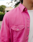 Tencel Gabardine Pearl Snap Shirt -Flamingo