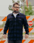 INDIGO BLOCK CHECK FLANNEL WORK SHIRT FN-SNR-101LSP