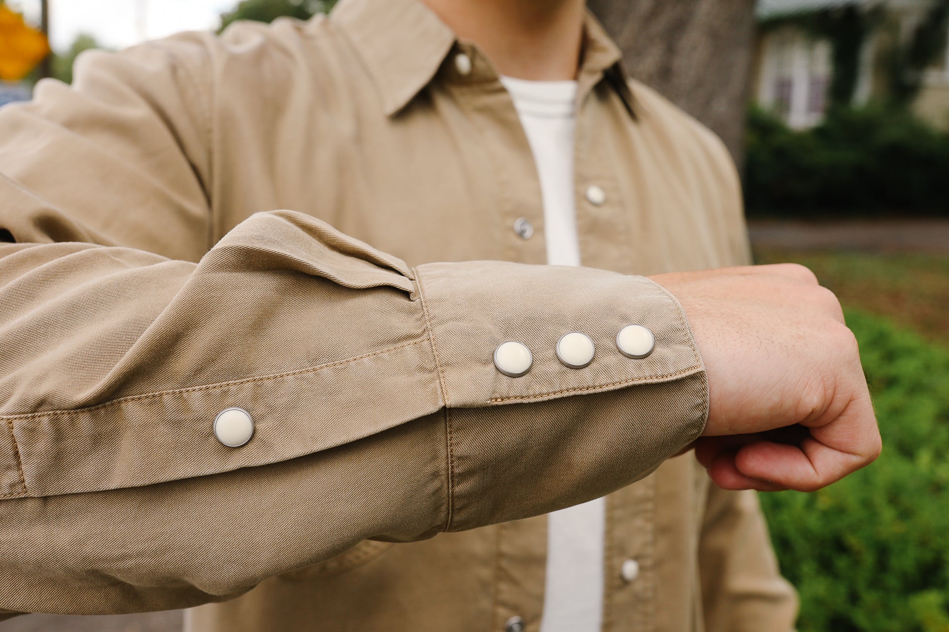 Tencel Gabardine Pearl Snap Shirt -Camp Khaki