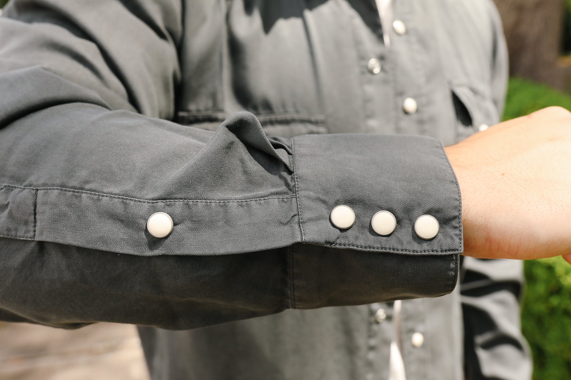 Tencel Gabardine Pearl Snap Shirt - Faded Black – Iron Shop Provisions