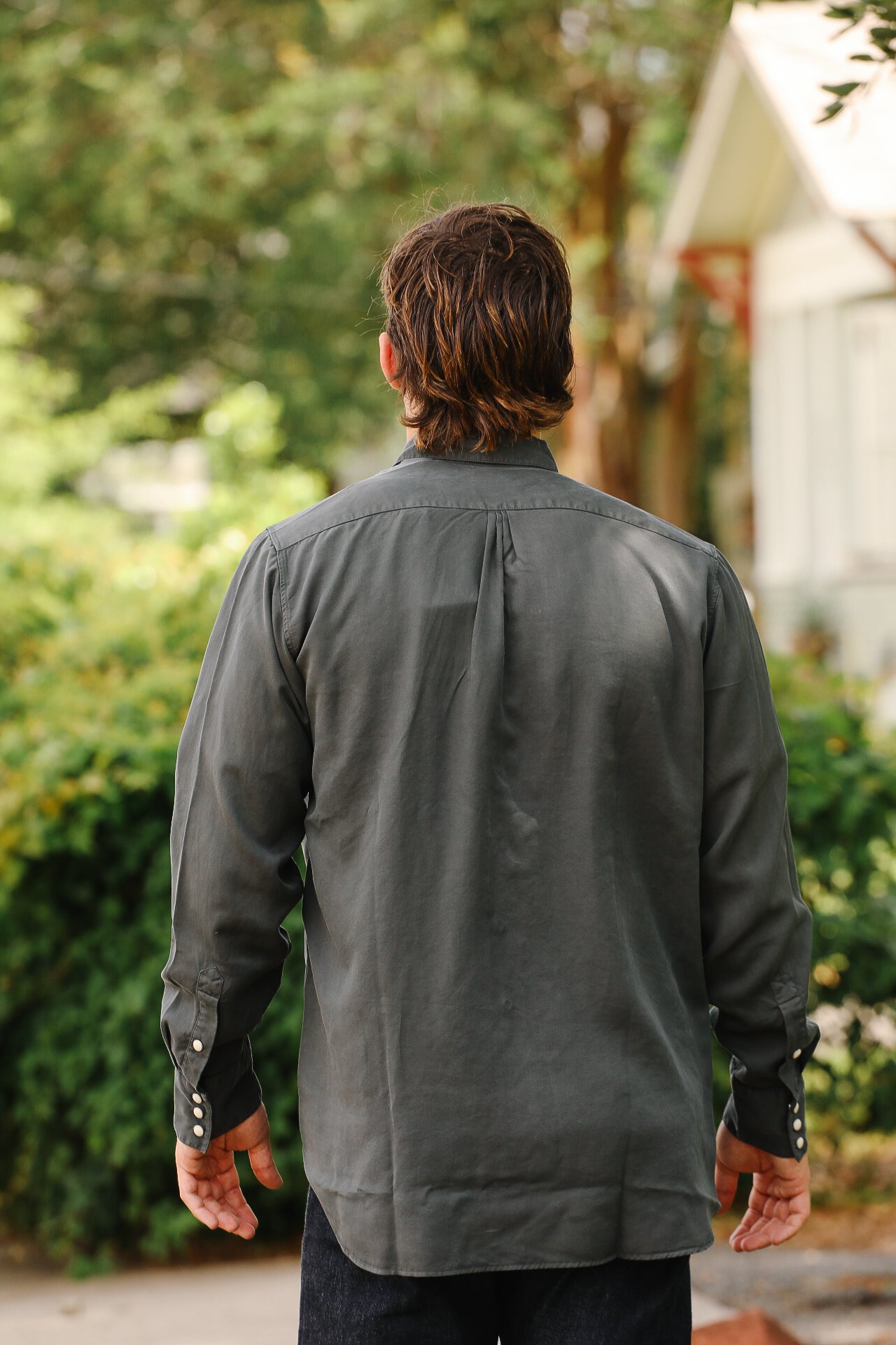 Tencel Gabardine Pearl Snap Shirt - Faded Black