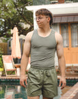Tubular Rib Knit Tank Top - Faded Olive