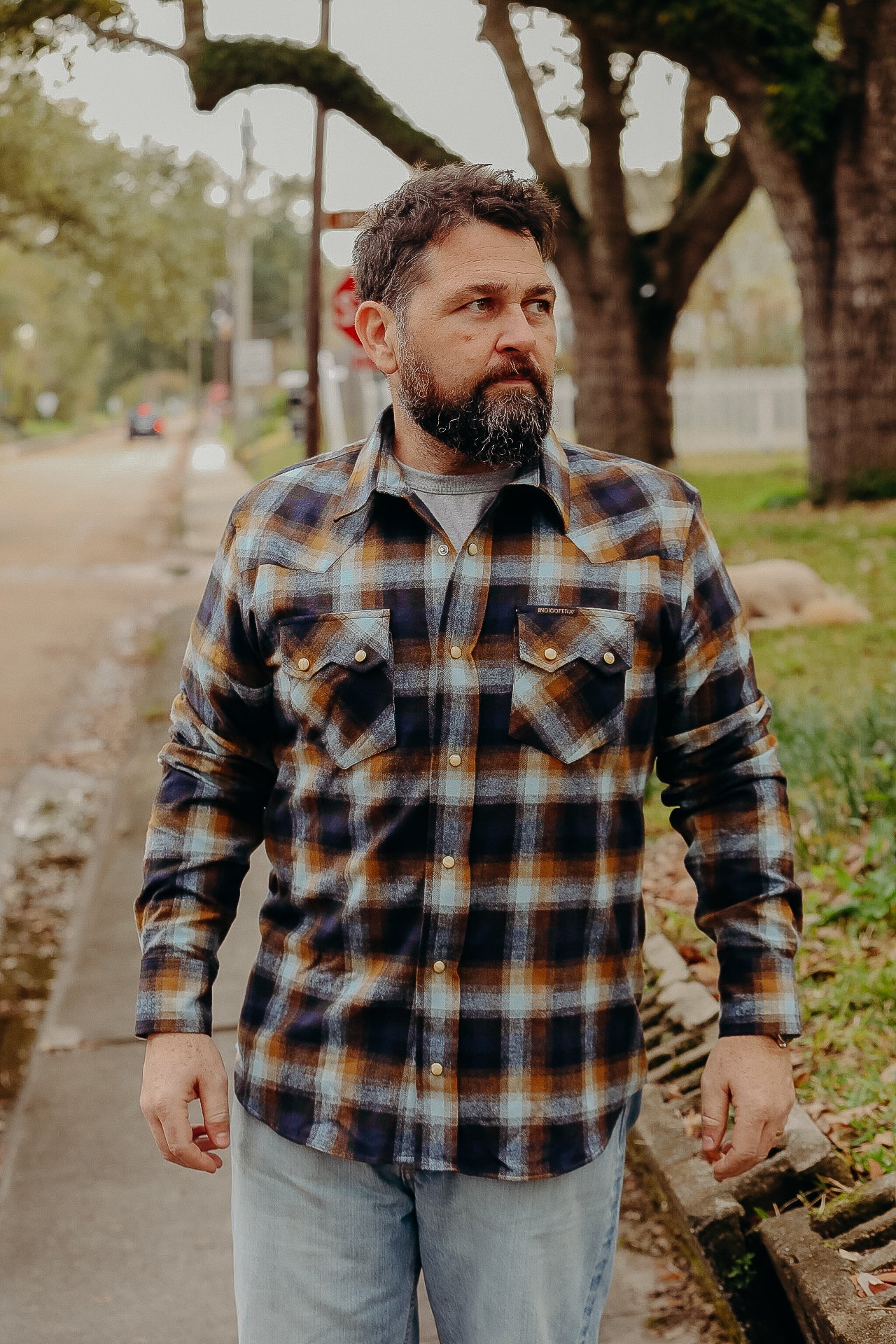 Dollard Shirt, Herringbone Check, Brown / Beige / Blue