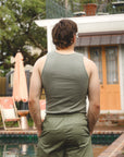 Tubular Rib Knit Tank Top - Faded Olive