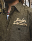 Embroidered Chambray Short Sleeve Shirt - Olive (5723S)