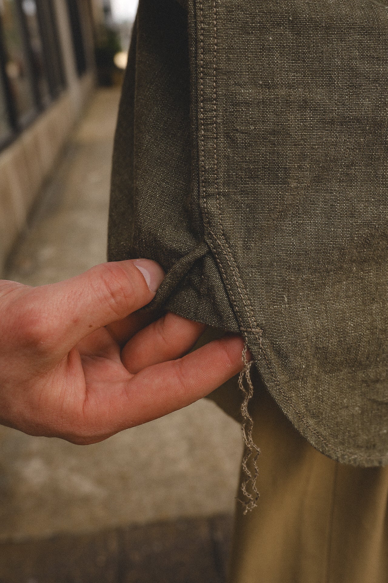 Embroidered Chambray Short Sleeve Shirt - Olive (5723S)