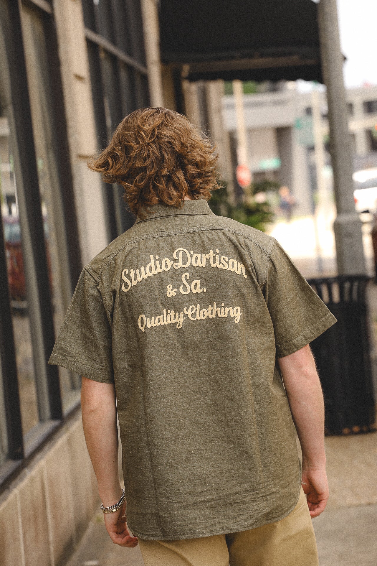 Embroidered Chambray Short Sleeve Shirt - Olive (5723S)