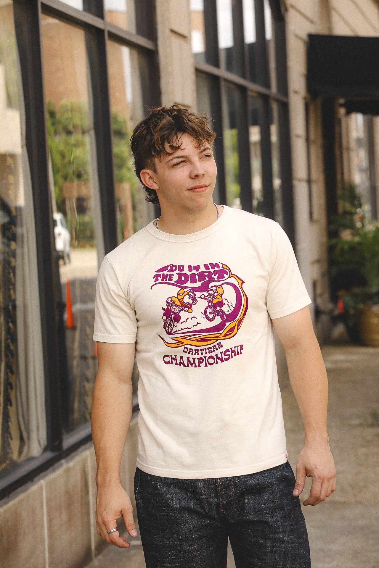 "Championship" USA Cotton Pigment Dye Loopwheel T-shirt - Ivory (8163A)