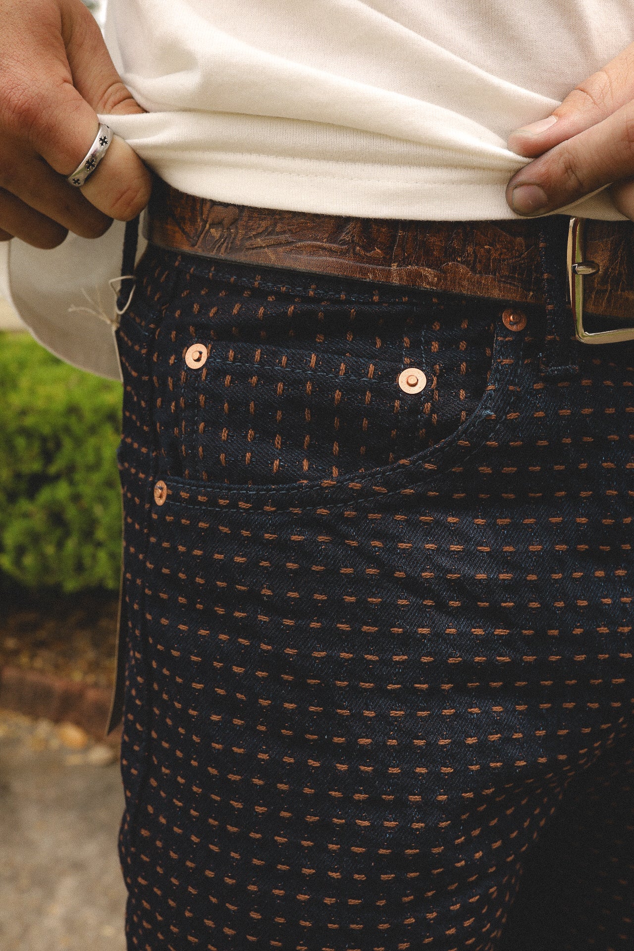 Sashiko Jeans- Persimmon Dyed  (D1897)