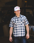 5oz Selvedge Short Sleeved Madras Check Western Shirt - Blue IHSH-418-BLU