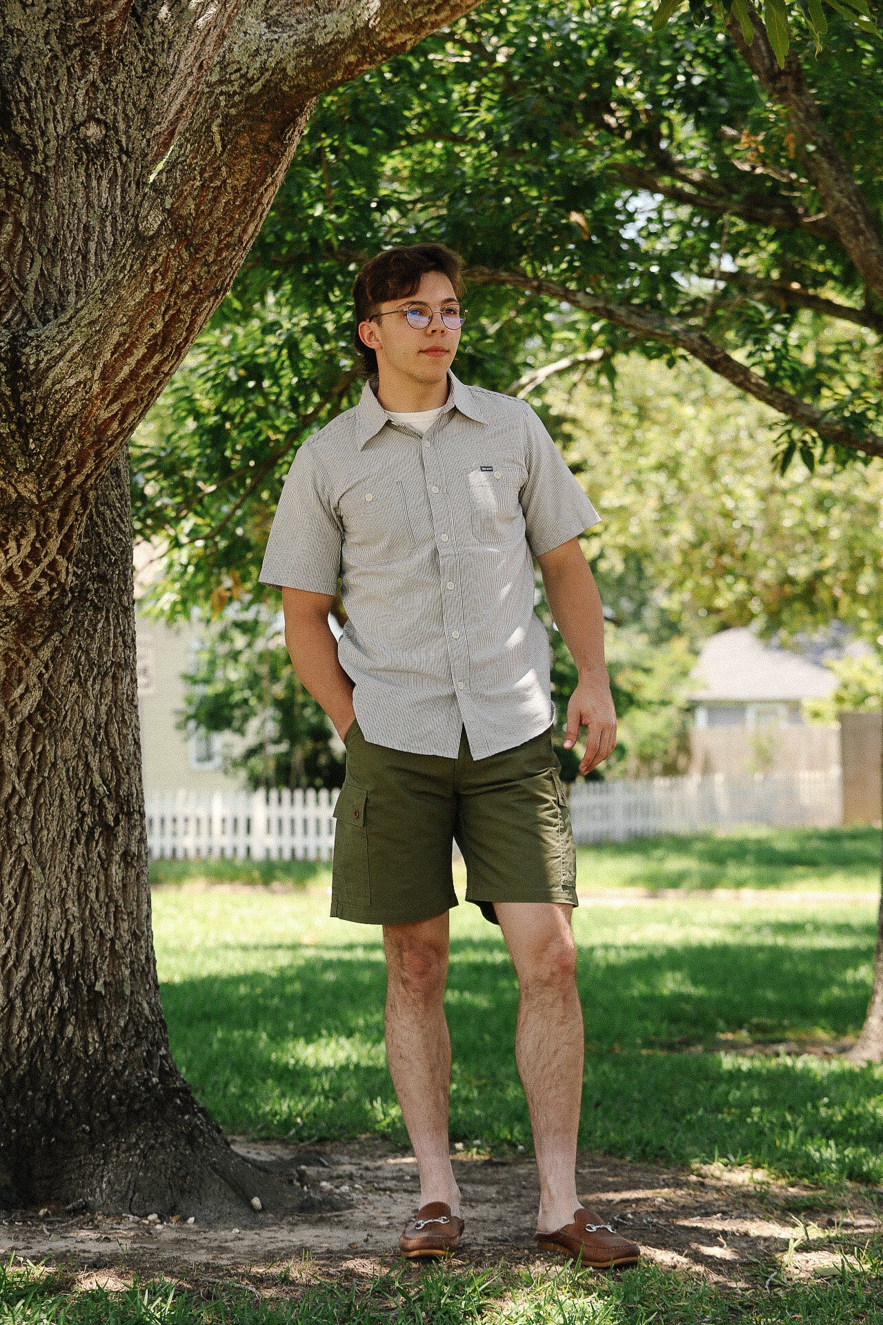 5oz Selvedge Ox Cloth Short Sleeved Work Shirt - Hickory Stripe IHSH-420-HIC