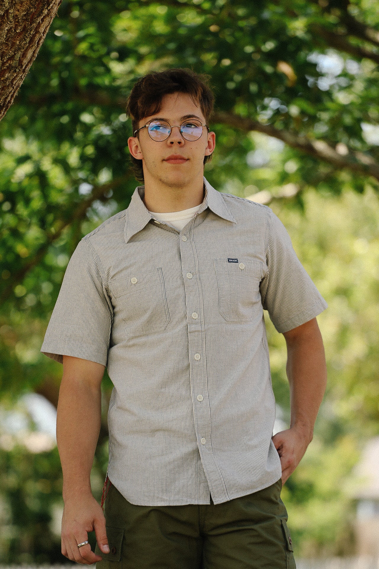 5oz Selvedge Ox Cloth Short Sleeved Work Shirt - Hickory Stripe IHSH-420-HIC