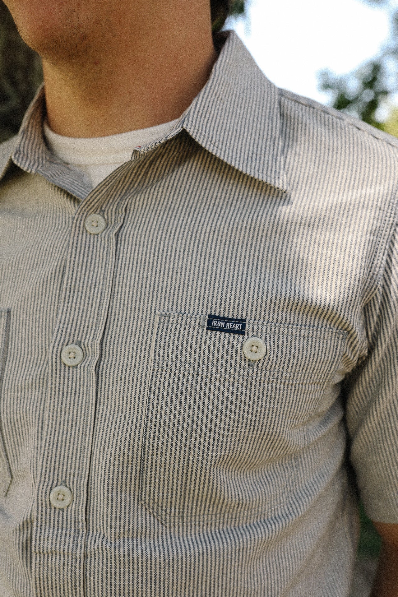 5oz Selvedge Ox Cloth Short Sleeved Work Shirt - Hickory Stripe IHSH-420-HIC