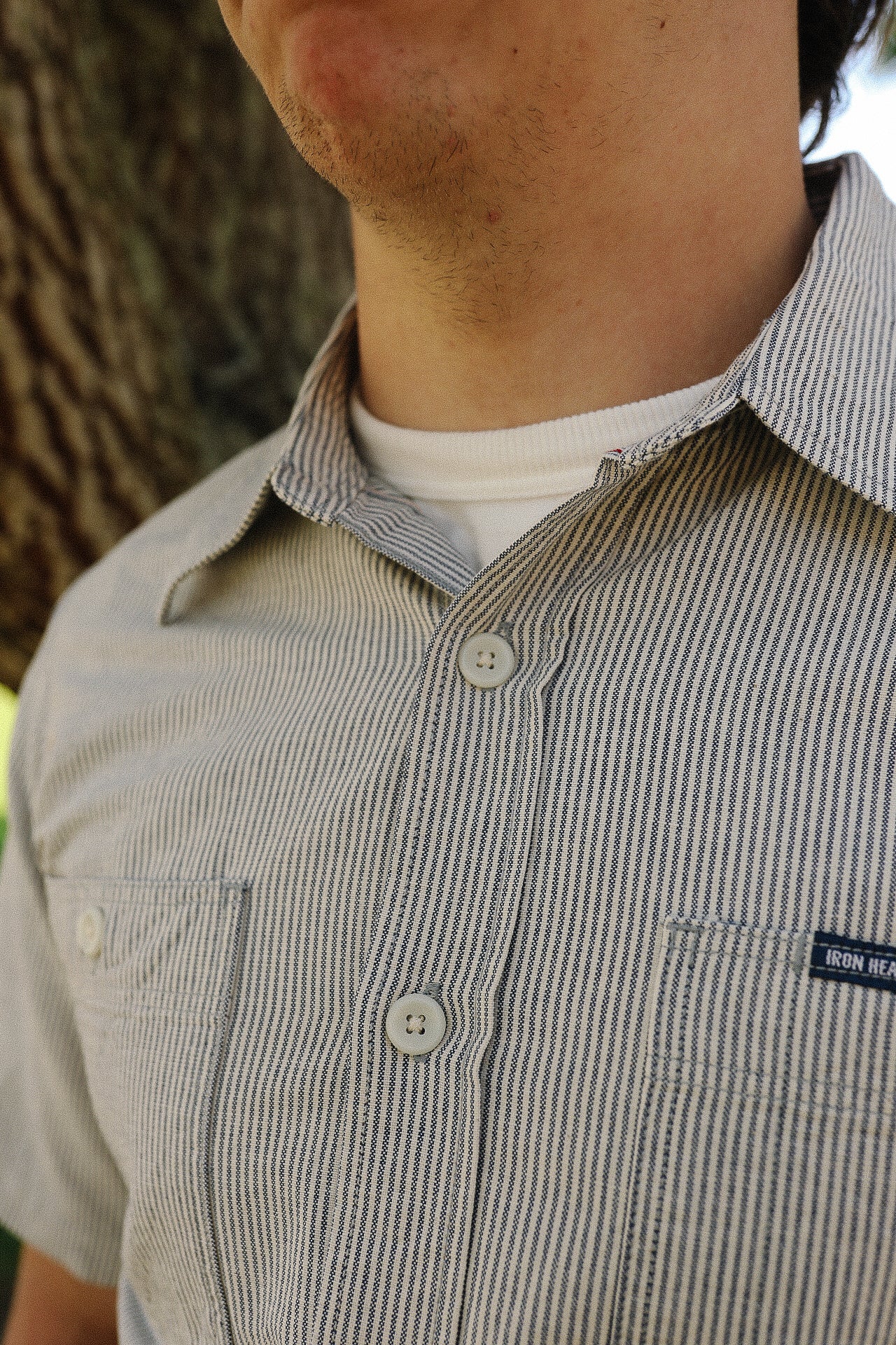 5oz Selvedge Ox Cloth Short Sleeved Work Shirt - Hickory Stripe IHSH-420-HIC