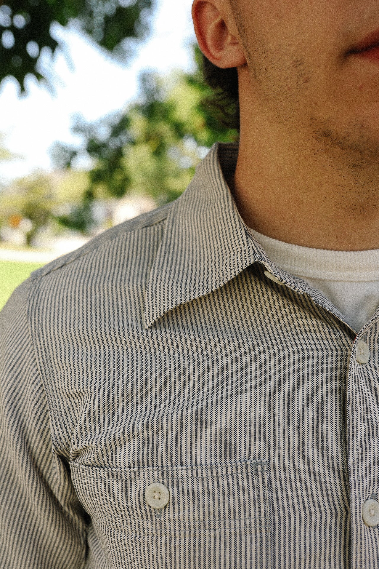 5oz Selvedge Ox Cloth Short Sleeved Work Shirt - Hickory Stripe IHSH-420-HIC