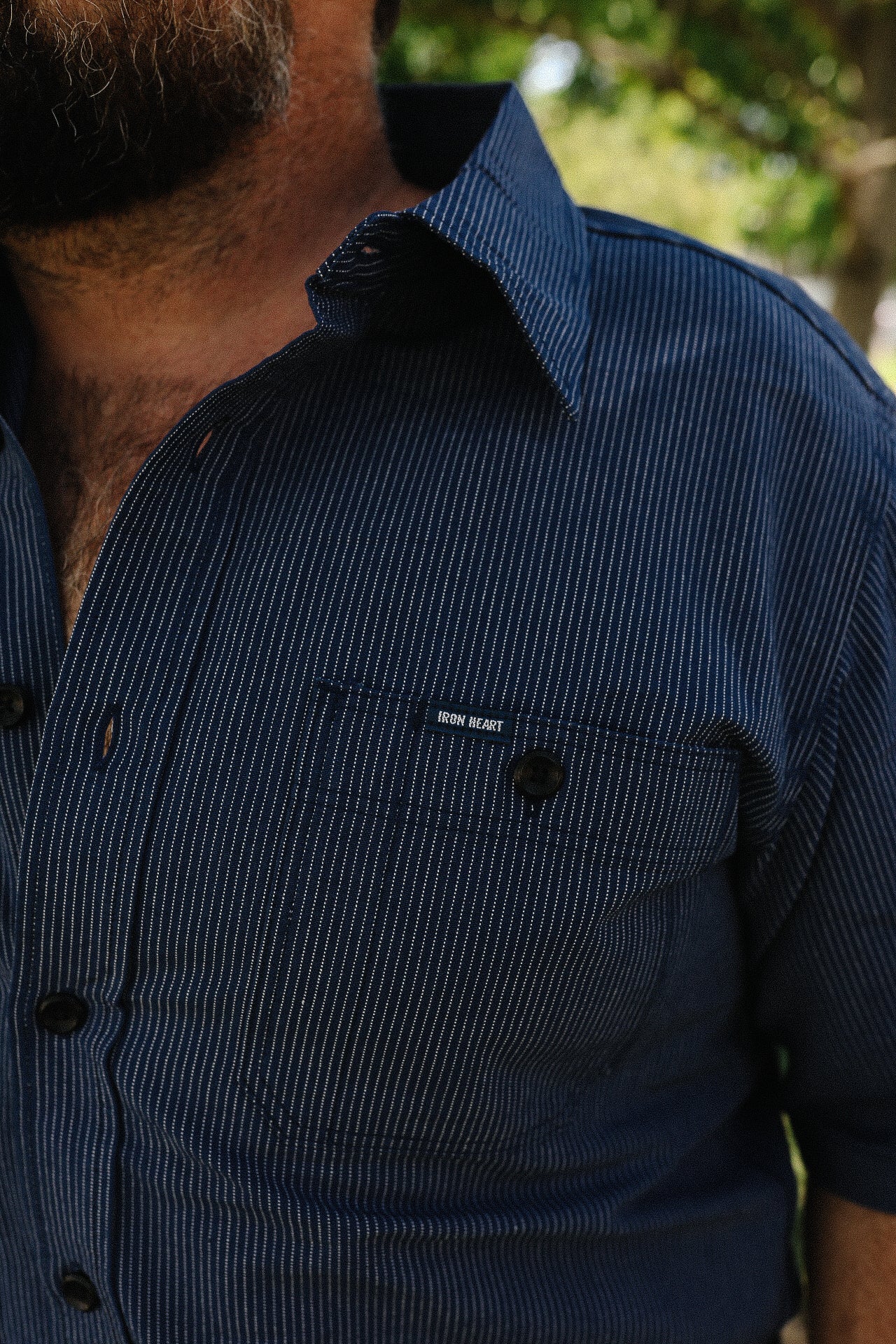 5oz Selvedge Ox Cloth Short Sleeved Work Shirt - Pinstripe IHSH-420-PI Iron Shop Provisions 5oz Selvedge Ox Cloth Short Sleeved Work Shirt - Pinstripe IHSH-420-PI Iron Shop Provisions
