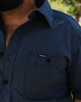 5oz Selvedge Ox Cloth Short Sleeved Work Shirt - Pinstripe IHSH-420-PIN