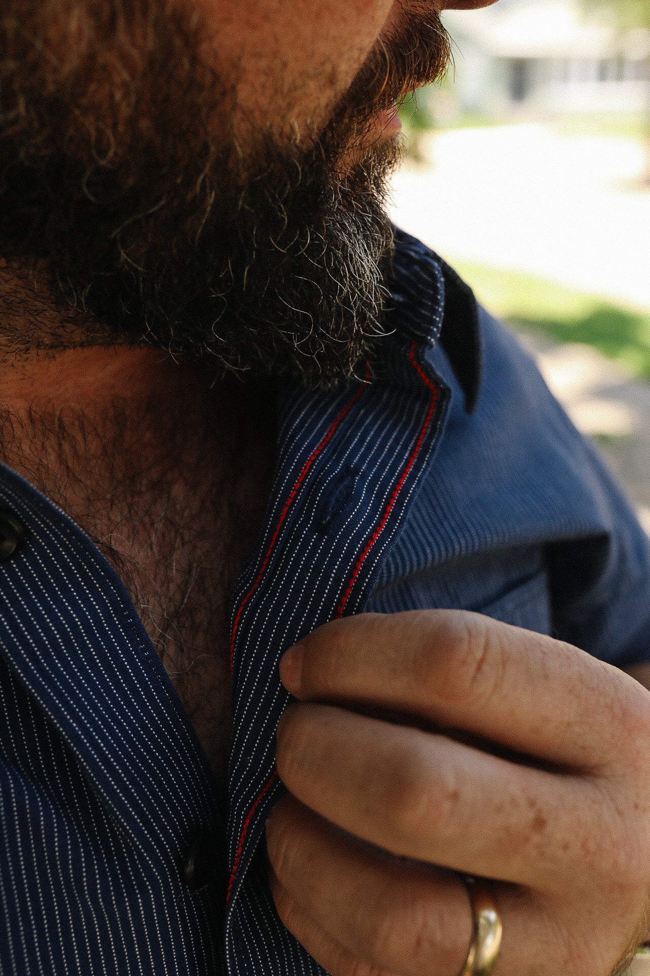 5oz Selvedge Ox Cloth Short Sleeved Work Shirt - Pinstripe IHSH-420-PIN