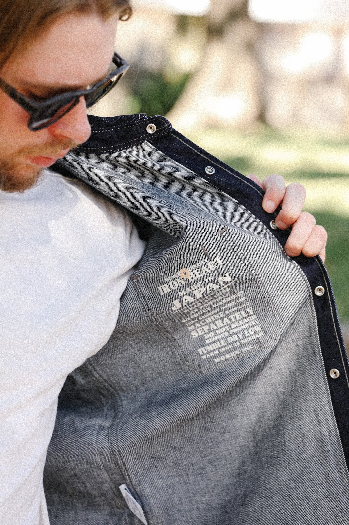 12oz Selvedge Denim Work Shirt With Snaps - Black and cream IHSH-326-BLK