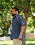 5oz Selvedge Ox Cloth Short Sleeved Work Shirt - Pinstripe IHSH-420-PIN