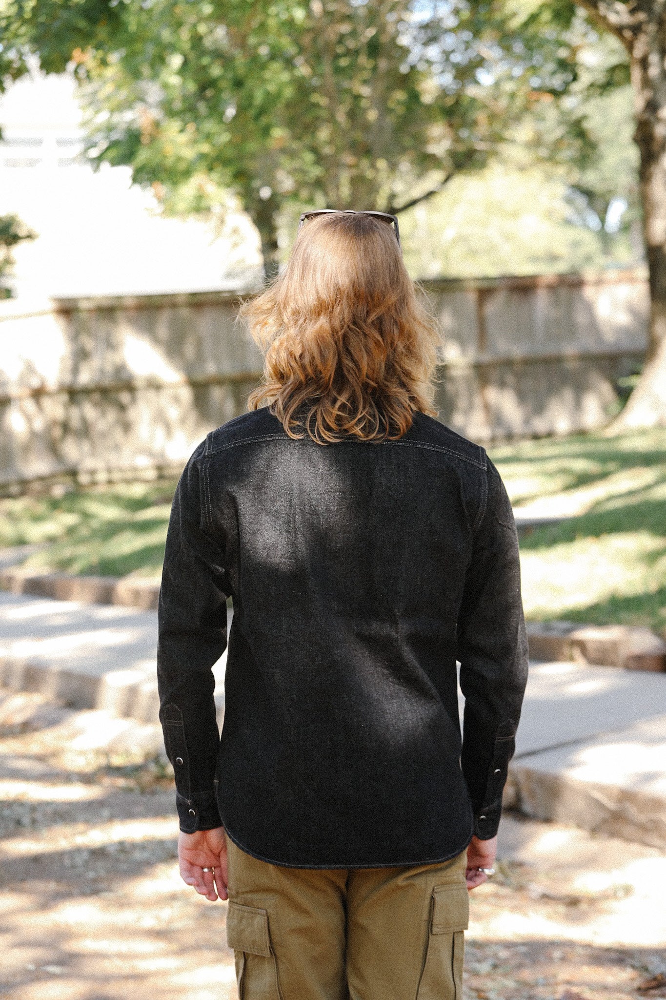12oz Selvedge Denim Work Shirt With Snaps - Black and cream IHSH